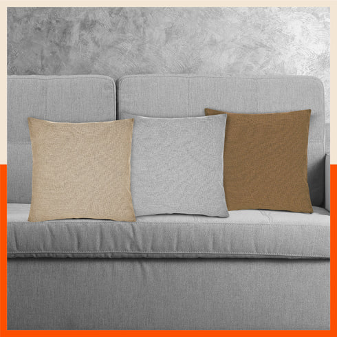 AKIRA Jute Cushion Covers For Home | Multicolour (Set of 3 - 16 x 16 Inches)